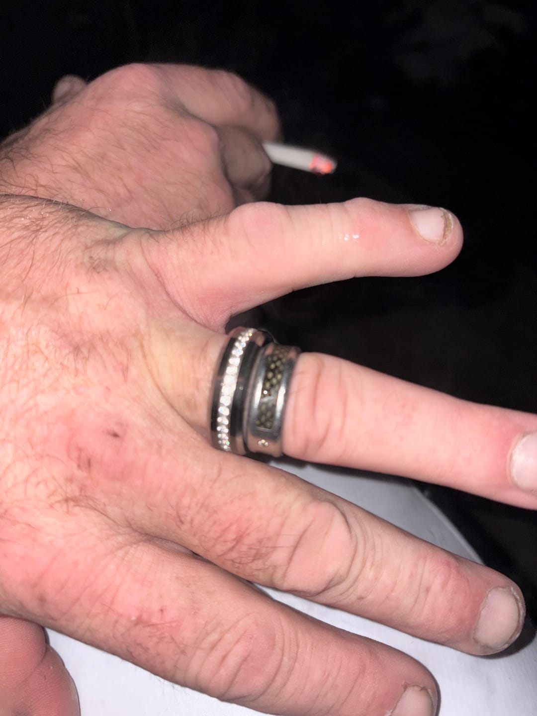 Customer photo review of 8MM - TUNGSTEN WEDDING BAND Polished Edges CUBIC ZIRCON BEVELED EDGE