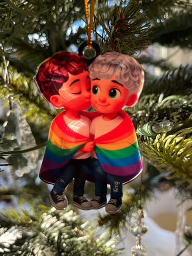 Customer photo review of Pride Month LGBT Couple Love Is Love Personalized Acrylic Christmas Ornament