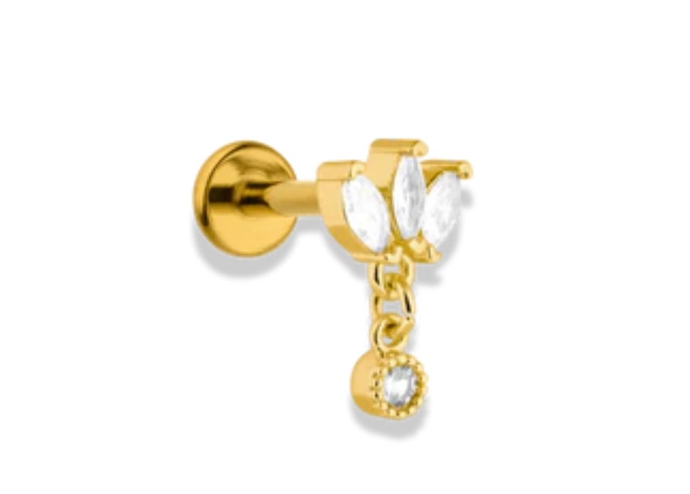 Customer photo review of Tiny Dangle Lotus Labret Piercing - Titan