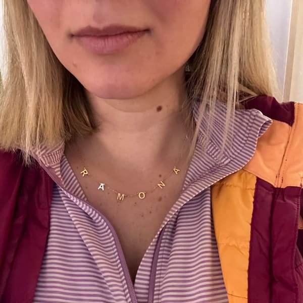 Customer photo review of Floating Bubble Name Necklace