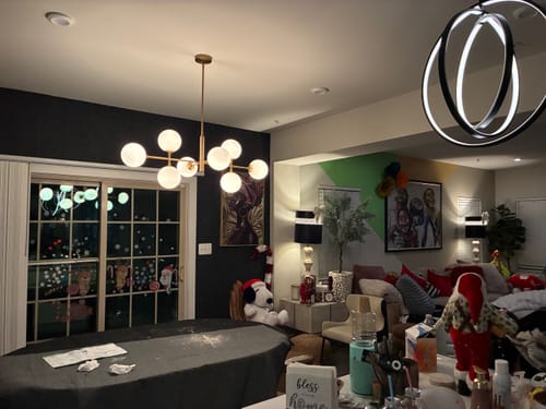 Customer photo review of 8-Light Linear Sputnik Frosted Glass Globe Chandelier