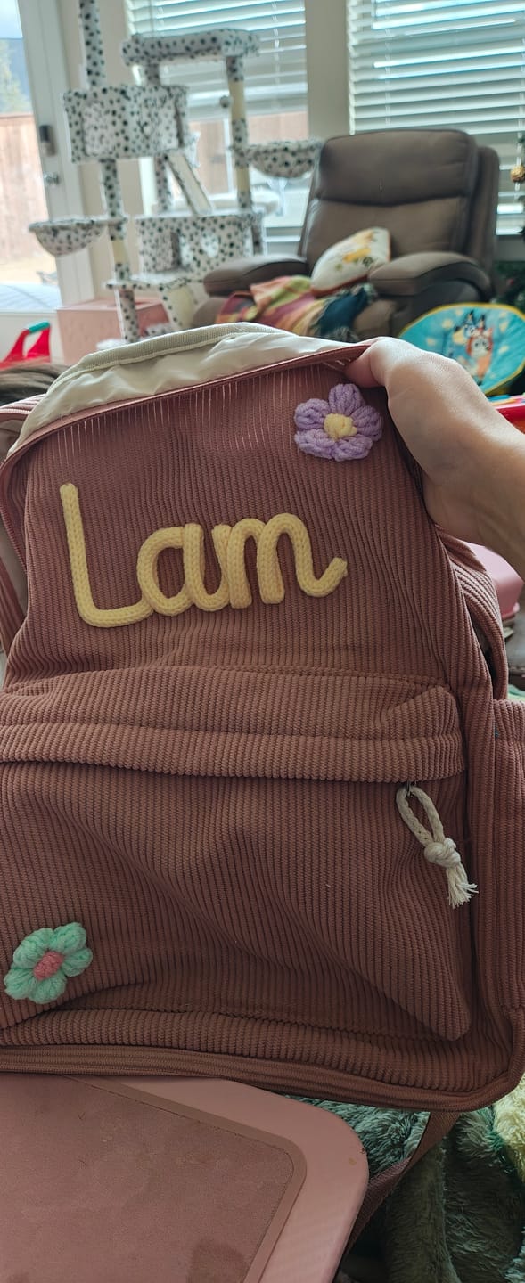 Customer photo review of K&C – Personalized Knitted Backpack + Bottle + Lunchbox
