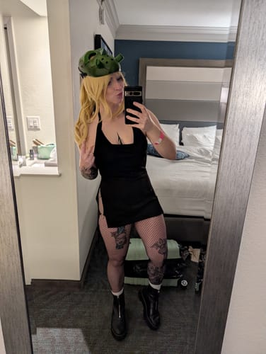 Customer photo review of Halter slit o ring solid backless mini dress goth Alternative Darkwave Fashion goth Emo Darkwave Fashion