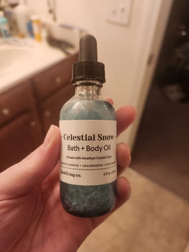 Customer photo review of Celestial Snow Bath & Body Oil
