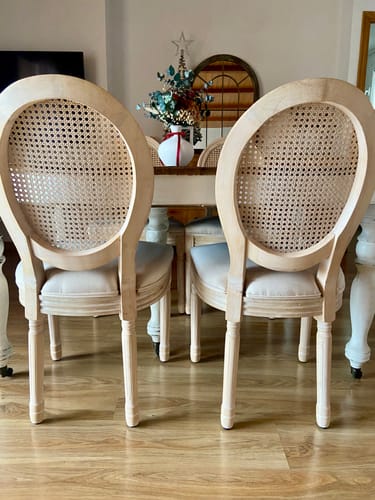 Customer photo review of RICHELIEU - Lot de 2 chaises en bois et cannage avec assise en tissu beige