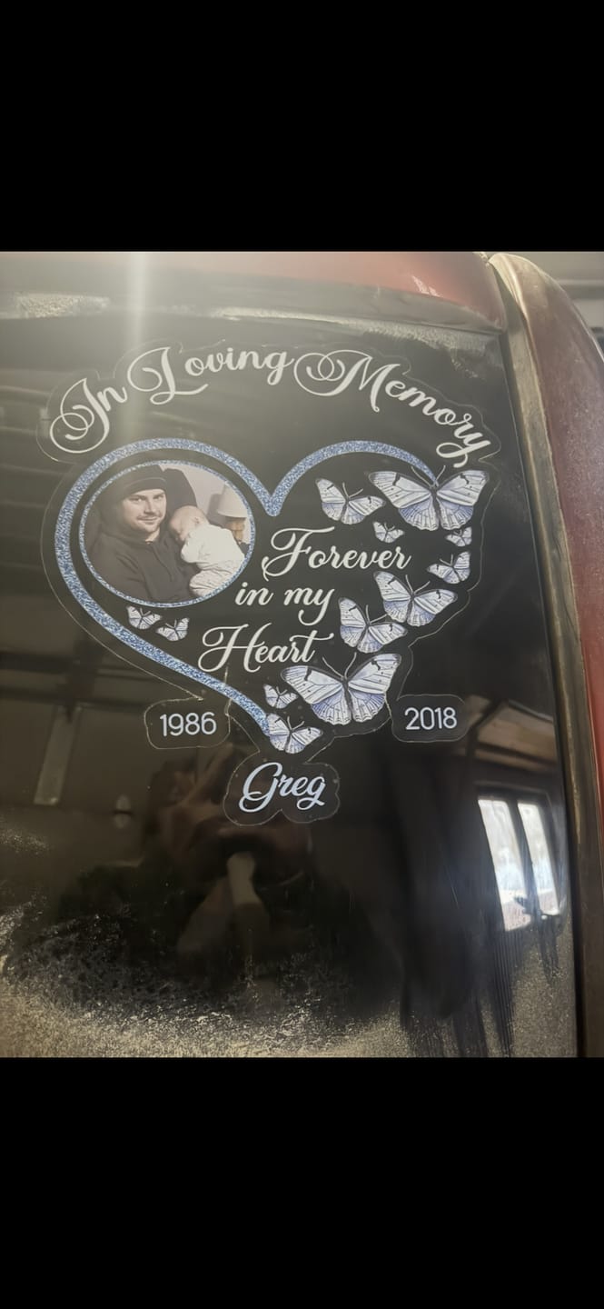 Customer photo review of In Loving Memory Sparkling Heart Memorial Butterflies Personalized Decal