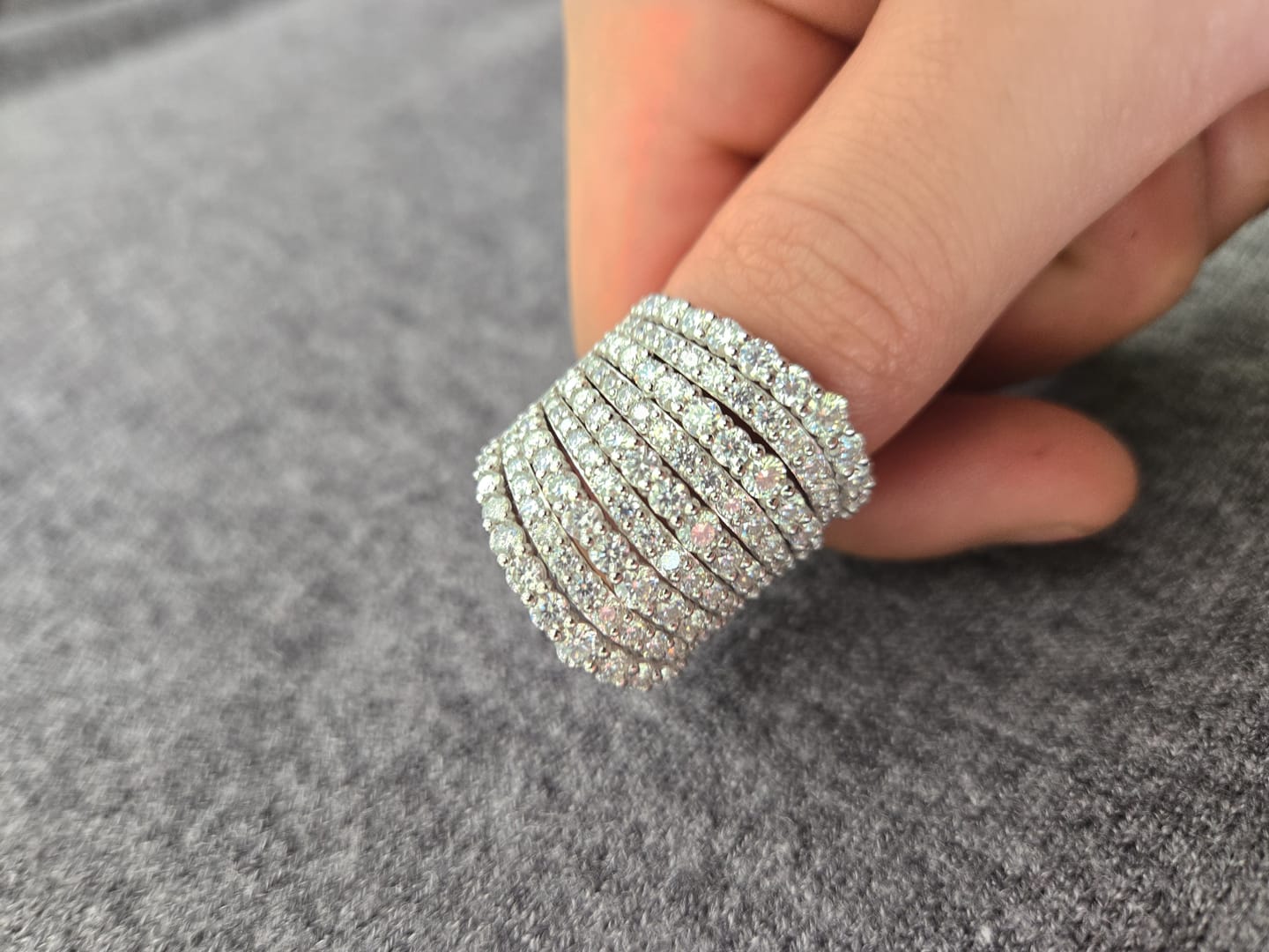 Customer photo review of Dazzling 925 Sterling Silver Pave Round Cut Wide Band Wedding Ring
