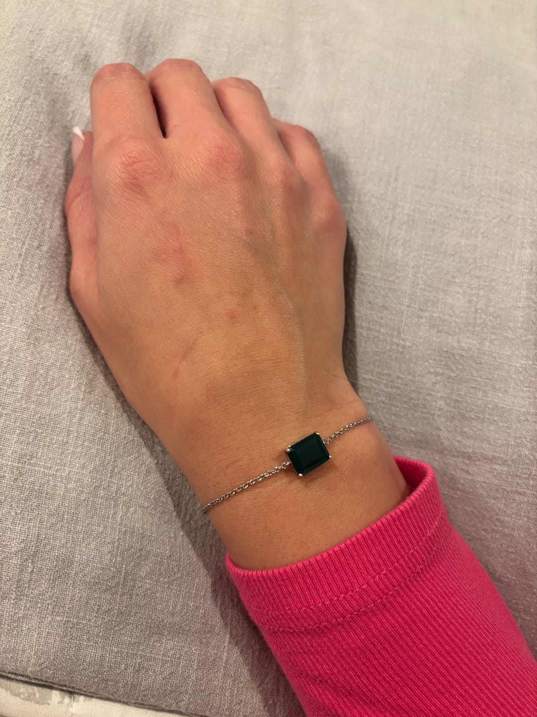 Customer photo review of Green onyx silver rectangular bracelet