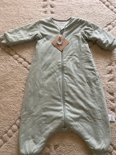 Customer photo review of Warm Long Sleeve Sleep Sack Walker 2.5 TOG - Organic Cotton & Camel Wool - Pea Green