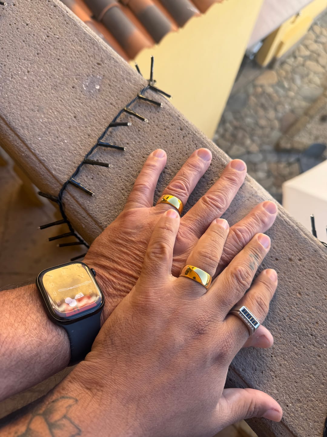 Customer photo review of 9mm - 14k Yellow Gold Tungsten Wedding Band, High Polish Dome Shape, Anniversary Ring