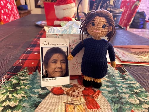 Customer photo review of Dolly® Personalized Crochet Doll with Photo Card