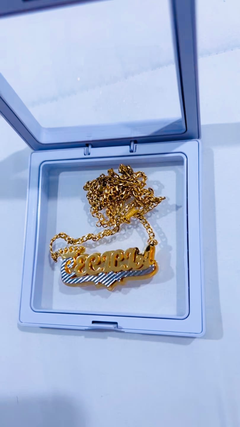 Customer photo review of Double Plated Royal Name Necklace w/ Cuban Chain
