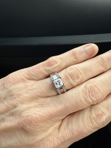 Customer photo review of Princess Cut Moissanite Triple Row Pave Engagement Ring