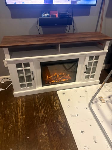 Customer photo review of Astorga 58" Glass Door Modern Farmhouse Fireplace TV Stand