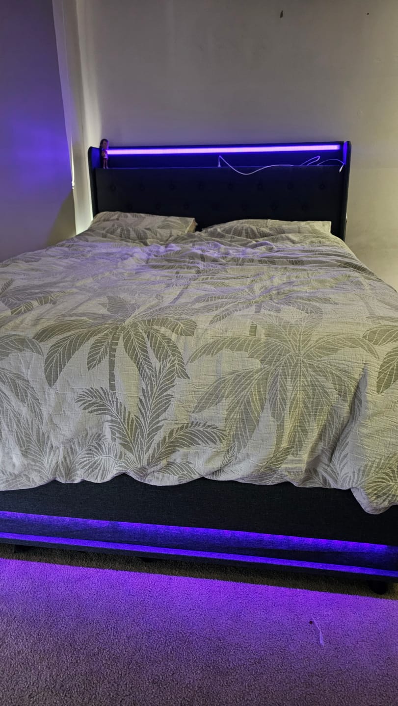 Customer photo review of Double LED Bed Frame with Gas Lift & USB Ports