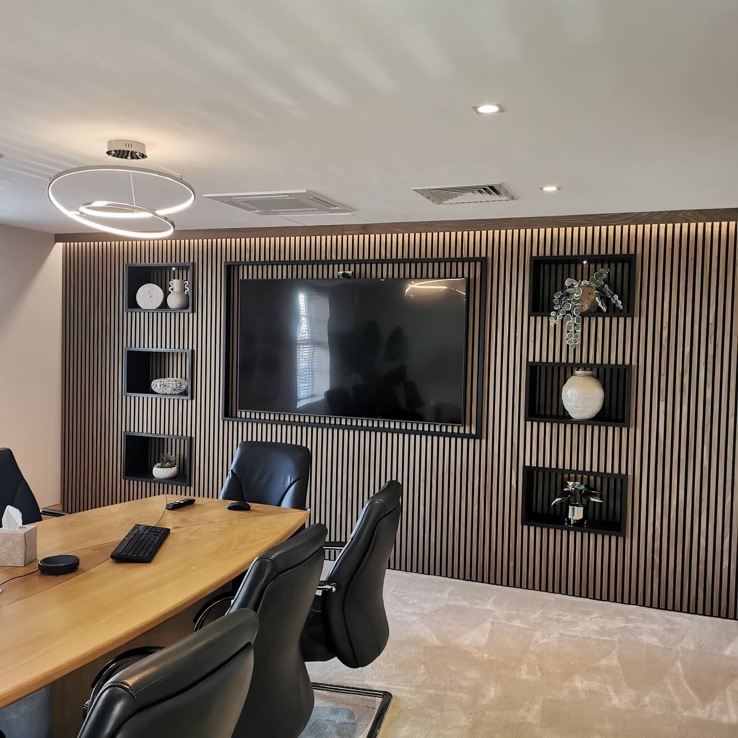 Customer photo review of SlatWall Acoustic Deep Walnut Panel