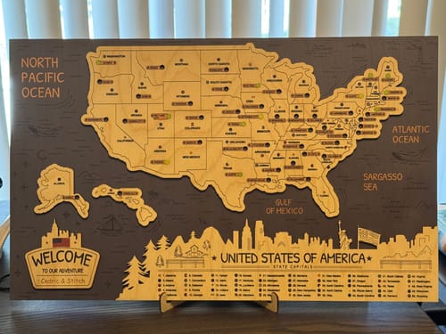 Customer photo review of US 3D State Capitals Wooden Travel Map To Record Visits (New Blue)