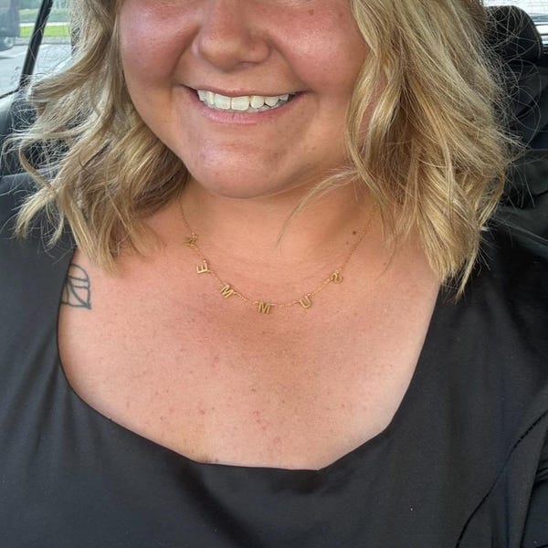 Customer photo review of Floating Bubble Name Necklace