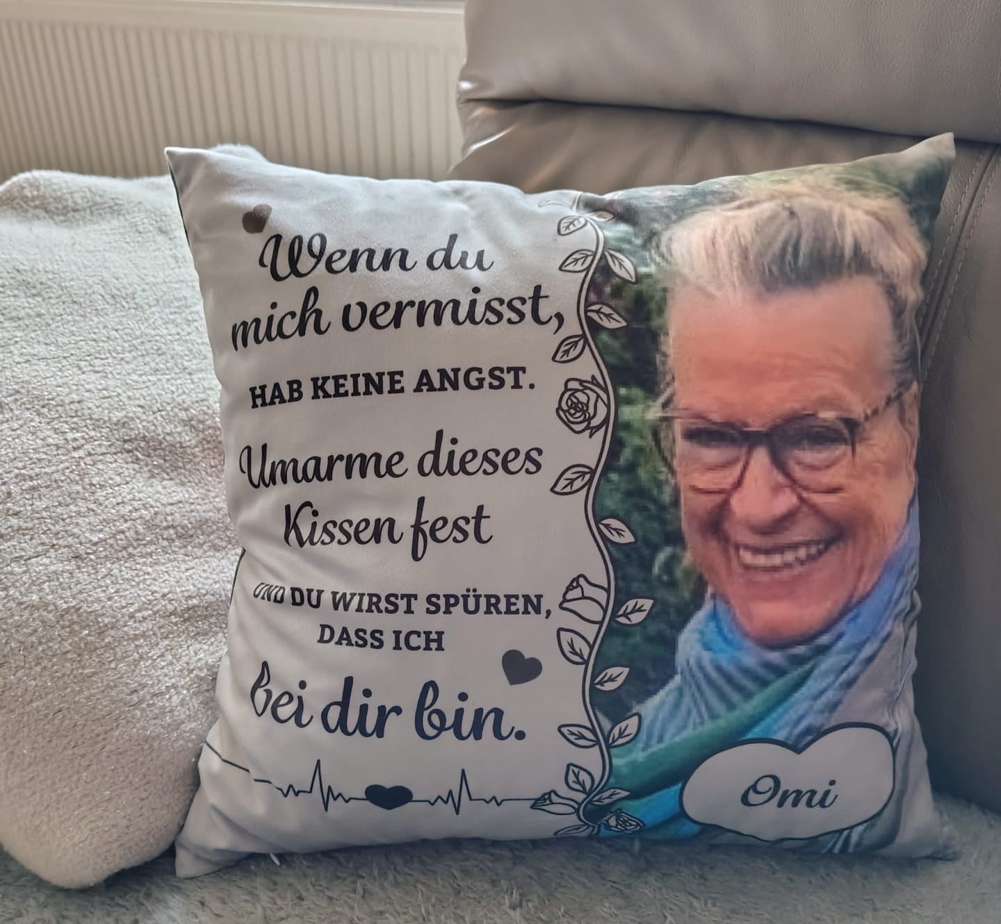 Customer photo review of Wenn du mich vermisst - Personalisiertes Kissen