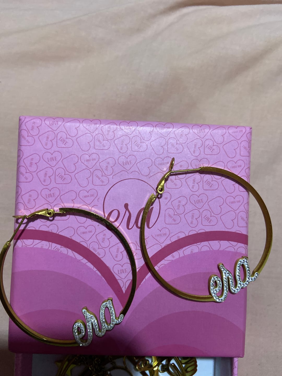 Customer photo review of Gold Precious Era Logo Hoops