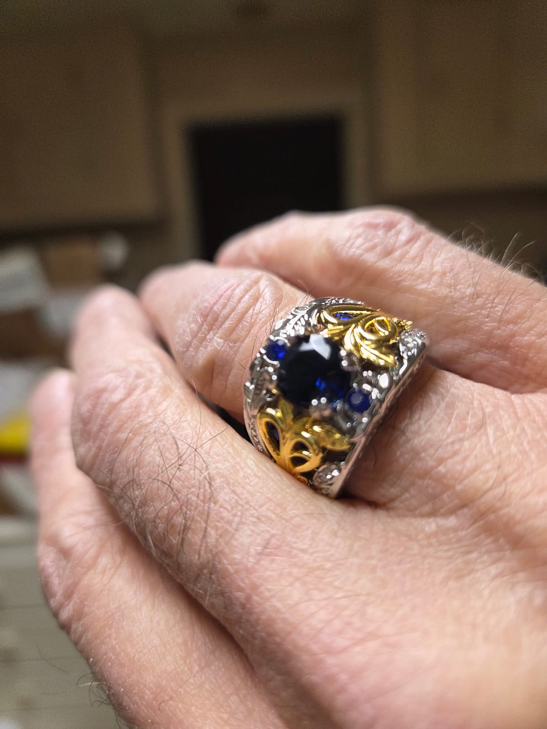 Customer photo review of FREE Today: Blue Gold Sapphire Crystal Two Tone Ring
