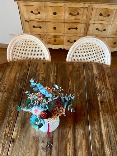 Customer photo review of RICHELIEU - Lot de 2 chaises en bois et cannage avec assise en tissu beige