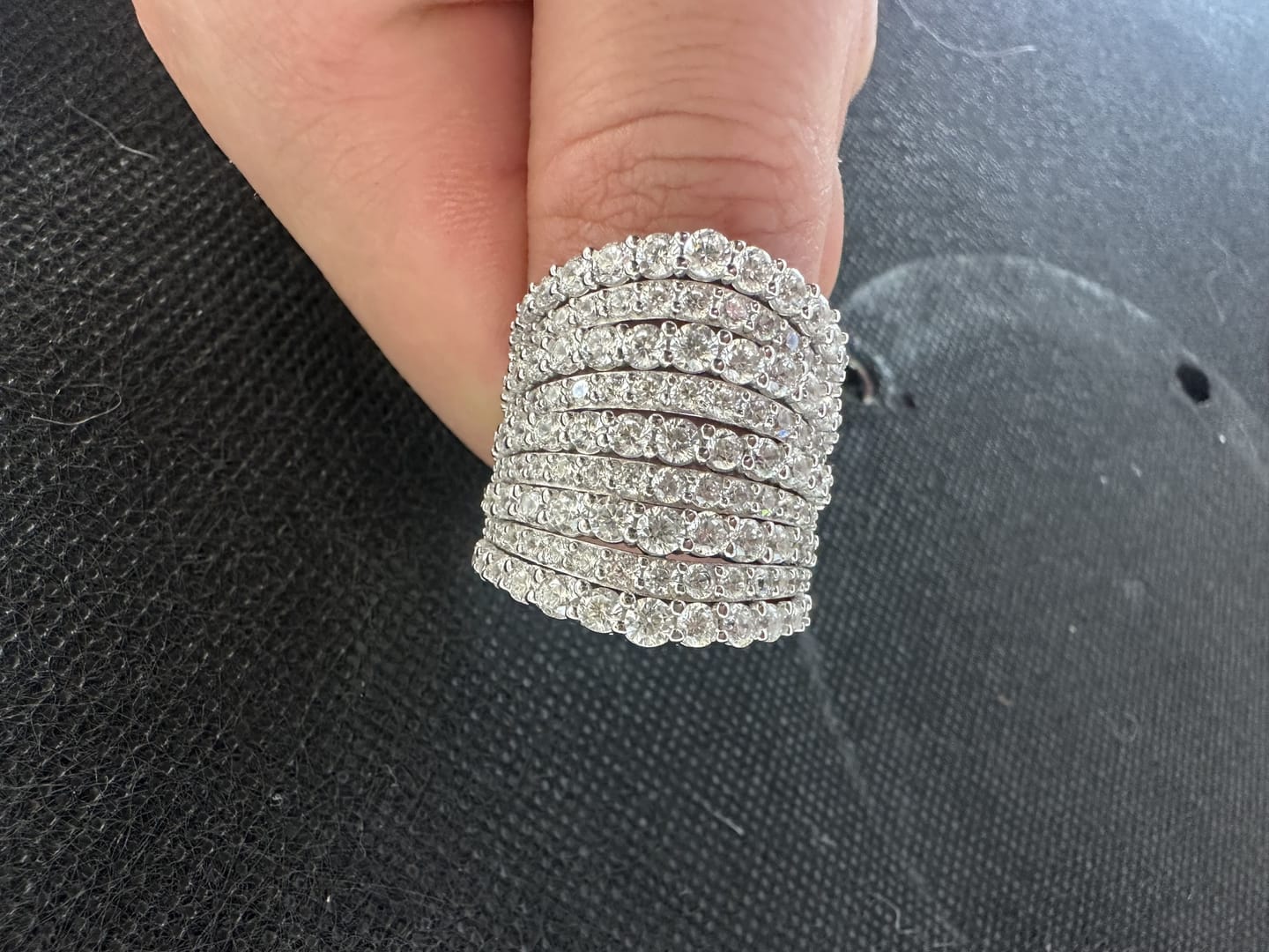 Customer photo review of Dazzling 925 Sterling Silver Pave Round Cut Wide Band Wedding Ring