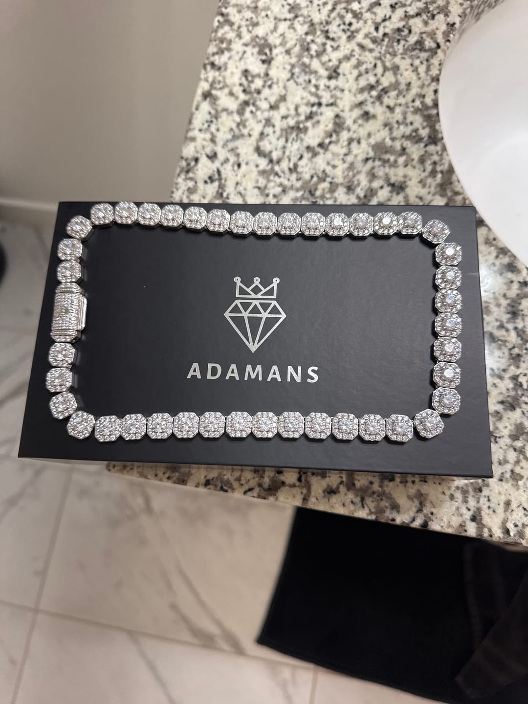 Customer photo review of 10mm Moissanite Clustered Tennis Chain - 925 Silver - D Colour - VVS1