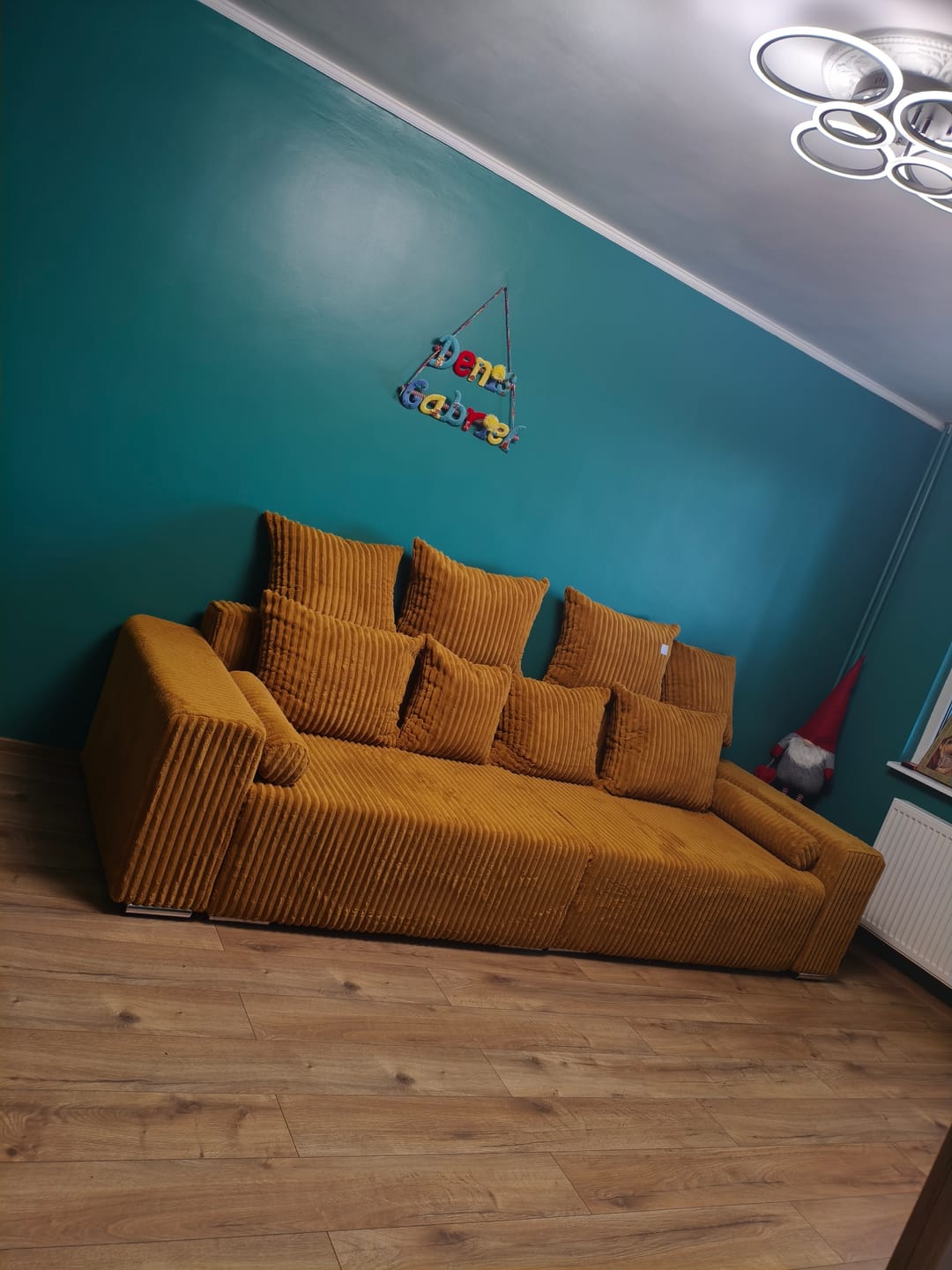 Customer photo review of Canapea extensibilă dumonde cu ladă de depozitare si sezut confortabil din spuma HR, Marbela Ambience Mustar XXL 295x100 cm