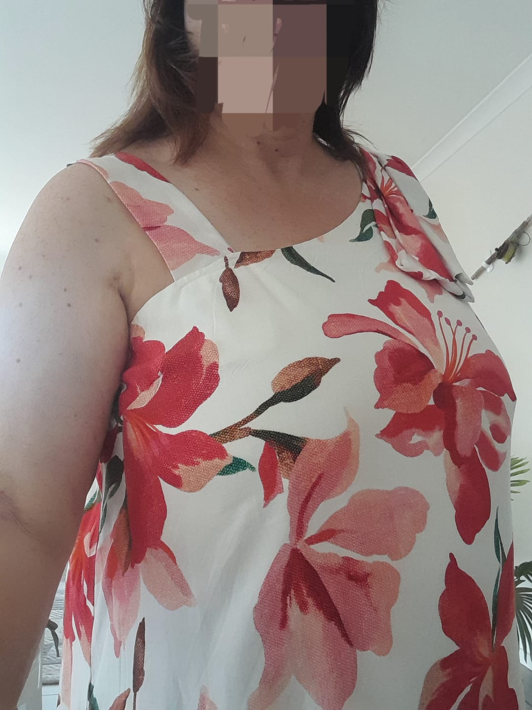 Customer photo review of Loyality One Shoulder Maxi Dress in White and Red Floral