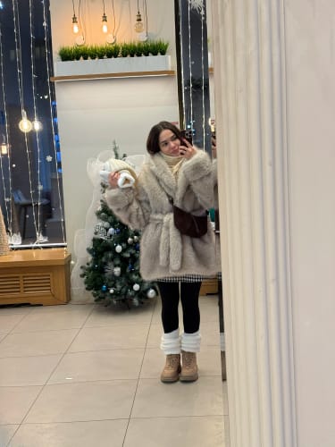 Customer photo review of Elysia Lace Up Gradient Faux Fur Coat