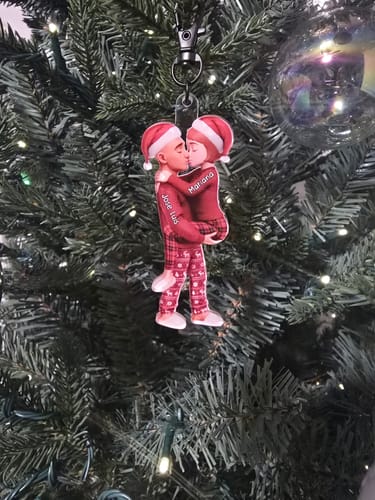 Customer photo review of Personalized Pajama Couple Acrylic Ornament With Name & Design on Matching Sweater Best Christmas Surprise For Couple