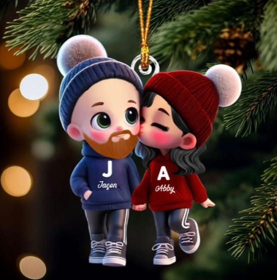 Customer photo review of Cute Cartoon Couple Walking Personalized Acrylic Christmas Ornament