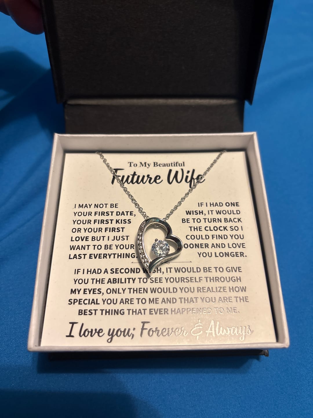 Customer photo review of Future Wife Gift, "Best Thing That Ever Happened To me" Heart Necklace