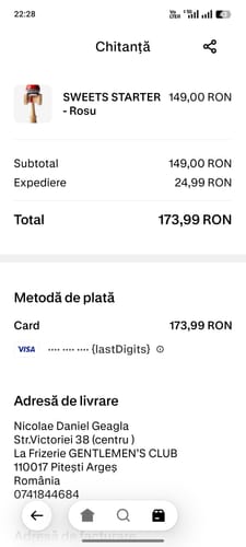 Customer's screenshot of a digital order receipt.