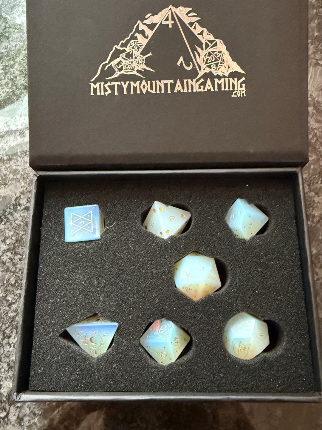 Customer photo review of Spellcaster Opalite Stone Dice Set