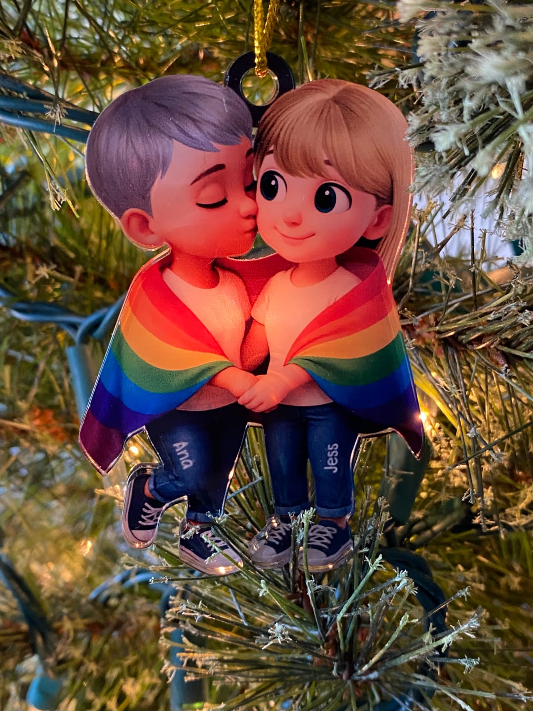 Customer photo review of Pride Month LGBT Couple Love Is Love Personalized Acrylic Christmas Ornament