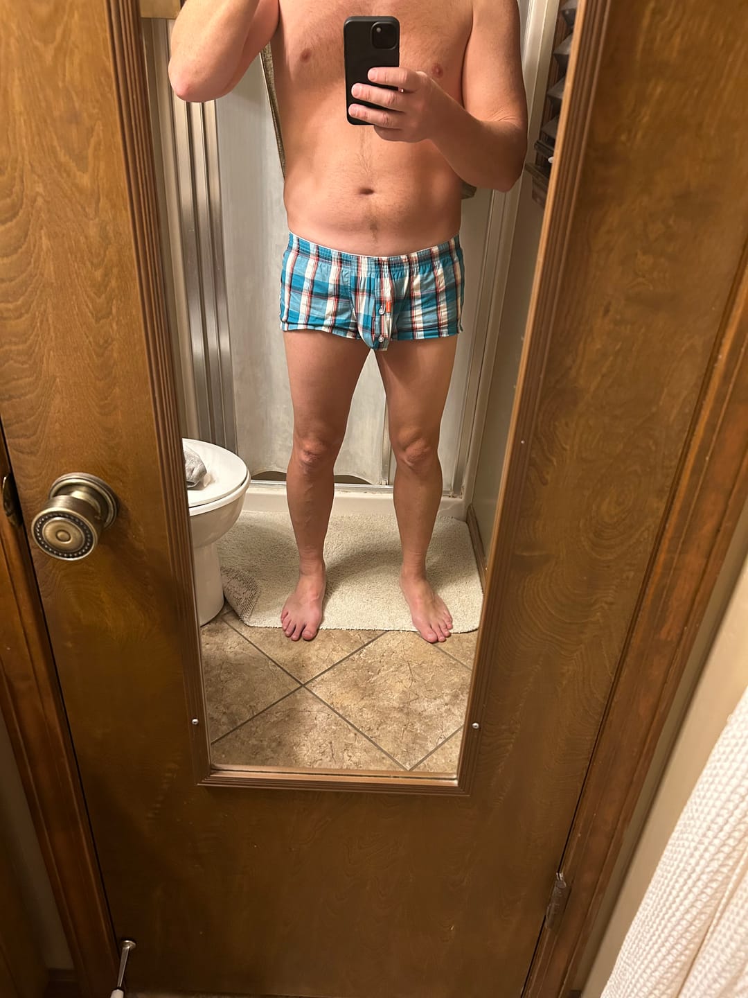 Customer photo review of Mens Plaid Front Pouch Boxer Shorts