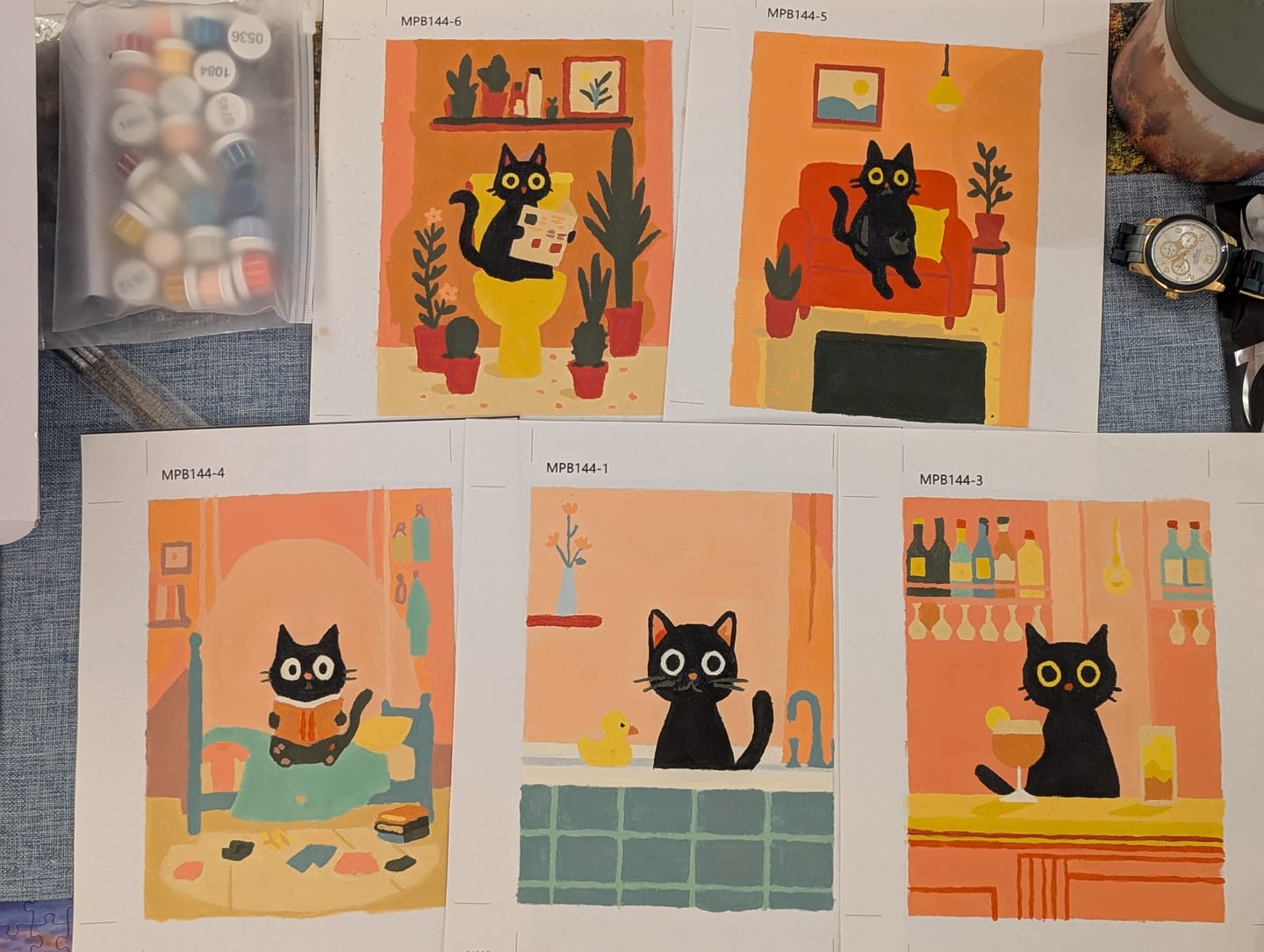 Customer photo review of 6 Mini Paintings - The Black Cat Set