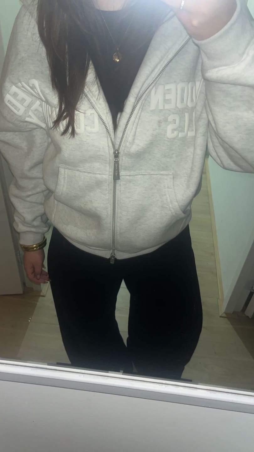 Customer photo review of GATED COMMUNITY ZIP HOODIE LIGHT GREY