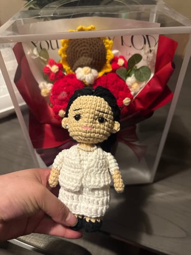 Customer photo review of Dolly® Personalized Crochet Doll with Photo Card