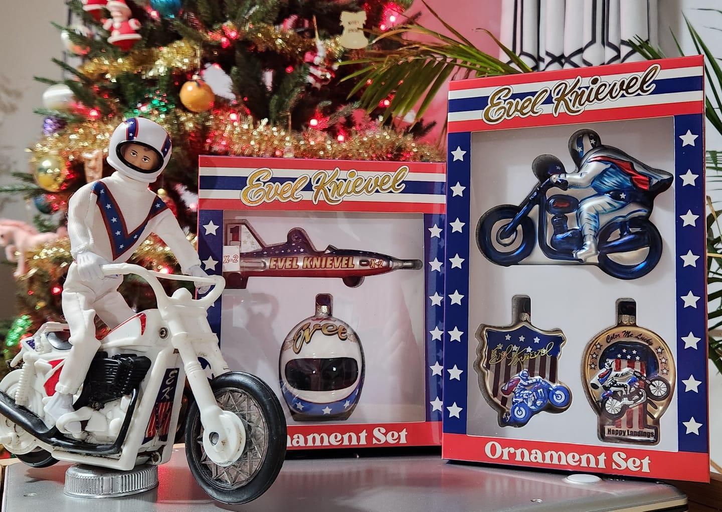 Customer photo review of Evel Knievel 3 Piece Glass Ornament Set