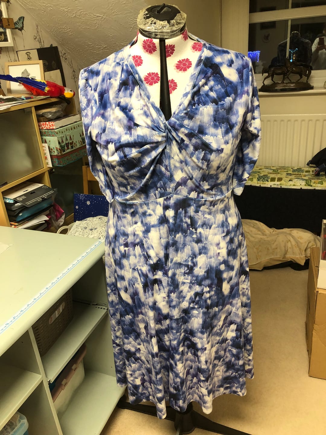 Customer photo review of Watercolour Feathers Stretch Velvet Fabric