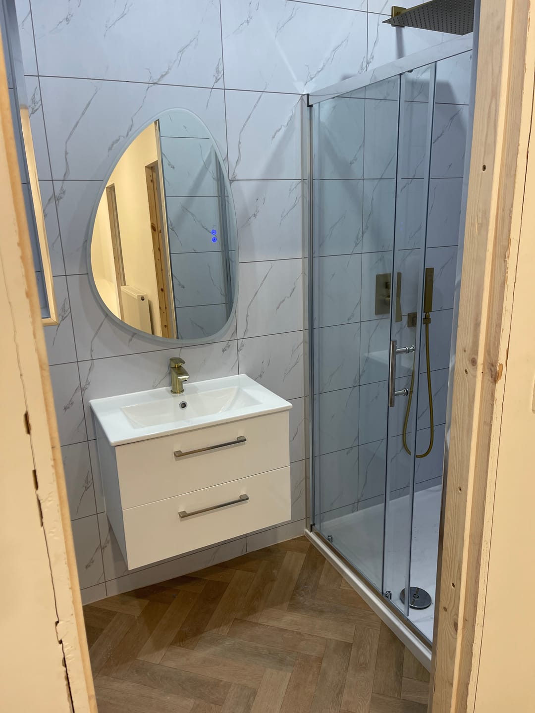 Customer photo review of Premium Carrara White Marble Matt Shower Wall Panel – 2.6M x 600MM