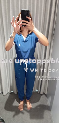 Customer photo review of Jogger MoveTech® Scrub Pants - Women / Cobalt Blue