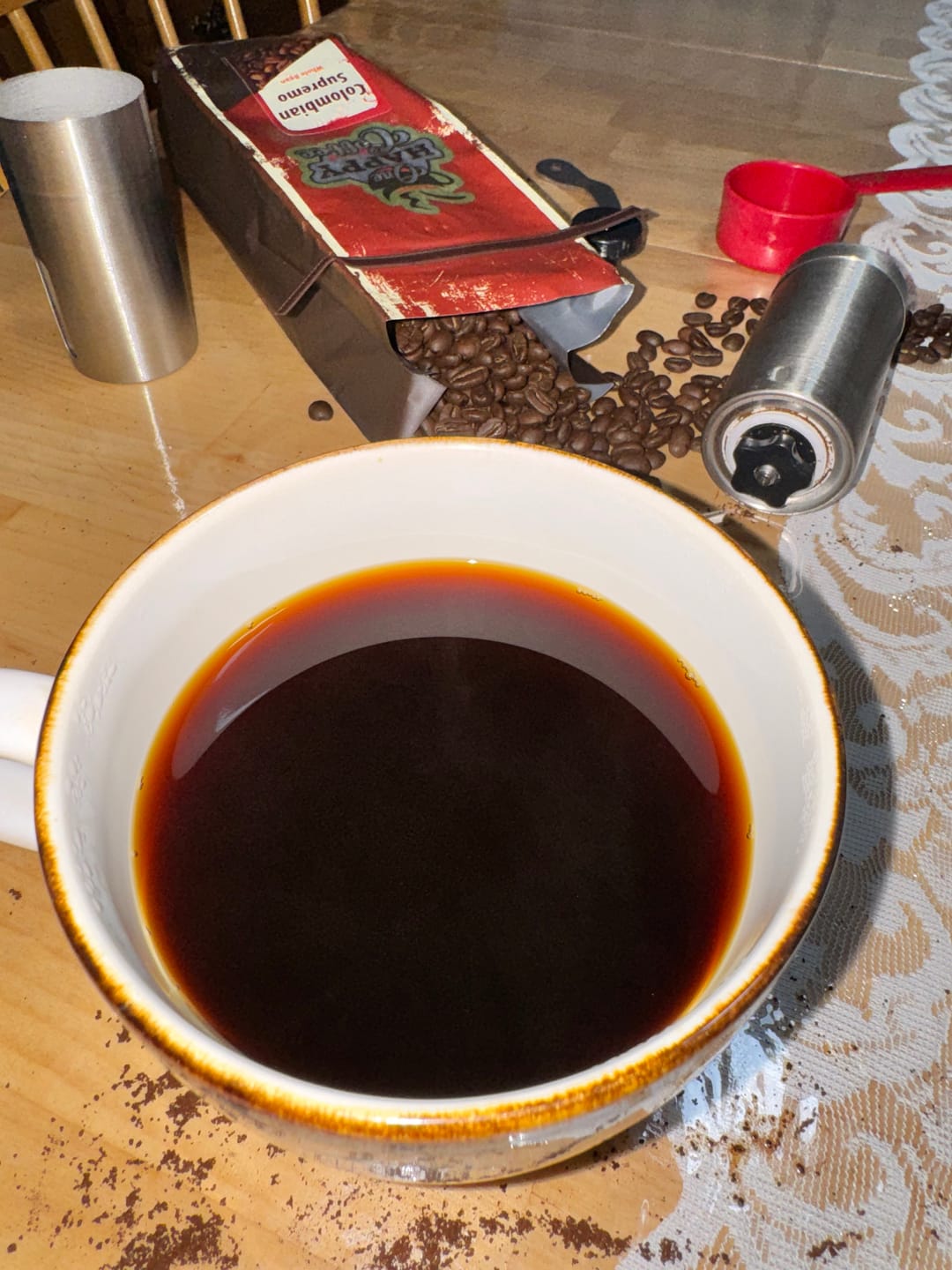 Customer photo review of One Happy Coffee Colombian Supremo Whole Beans 16oz