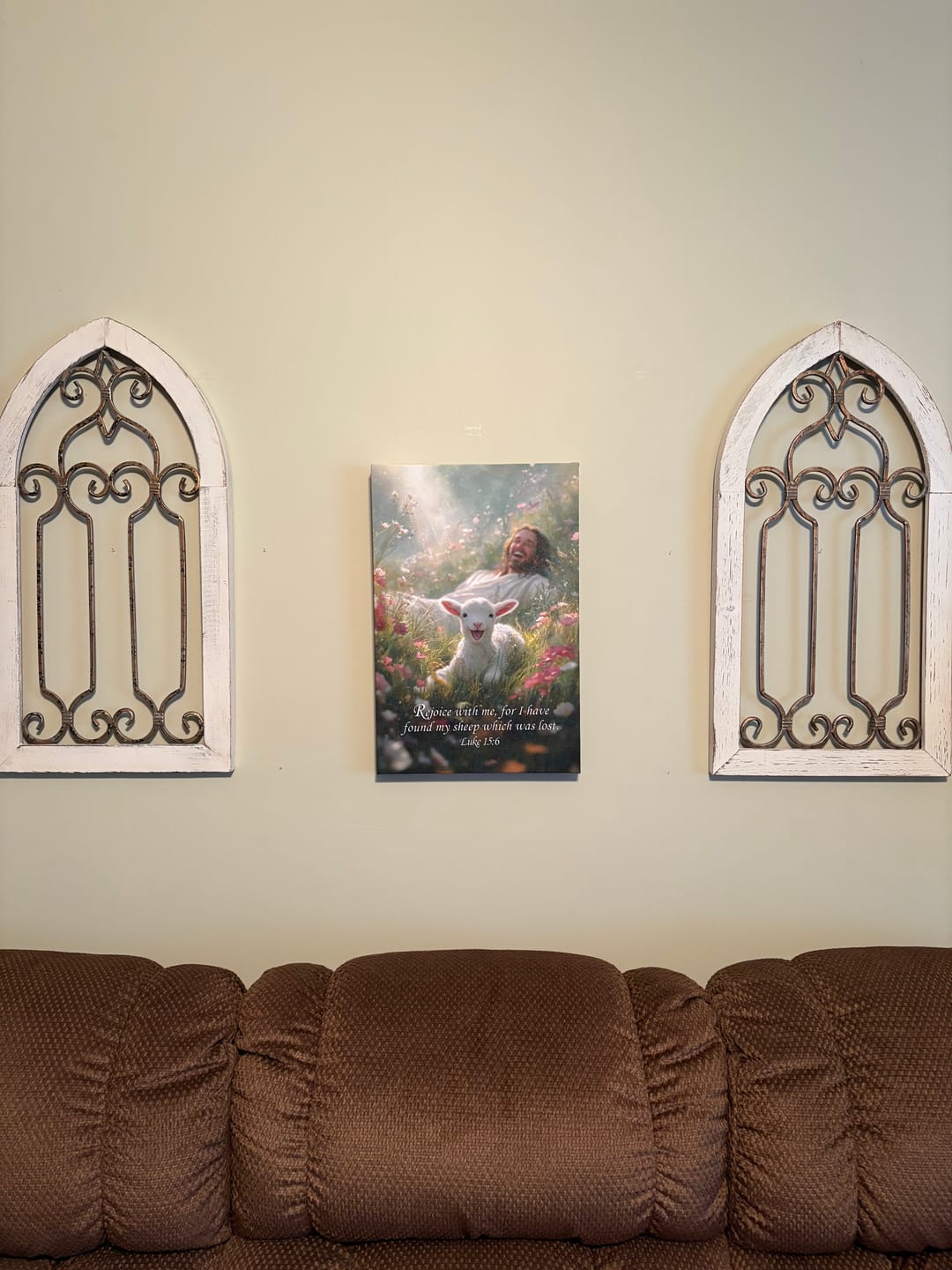 Customer photo review of Rejoice with Me, for I Have Found My Sheep Which Was Lost Luke 15:6 Christian Wall Art Canvas