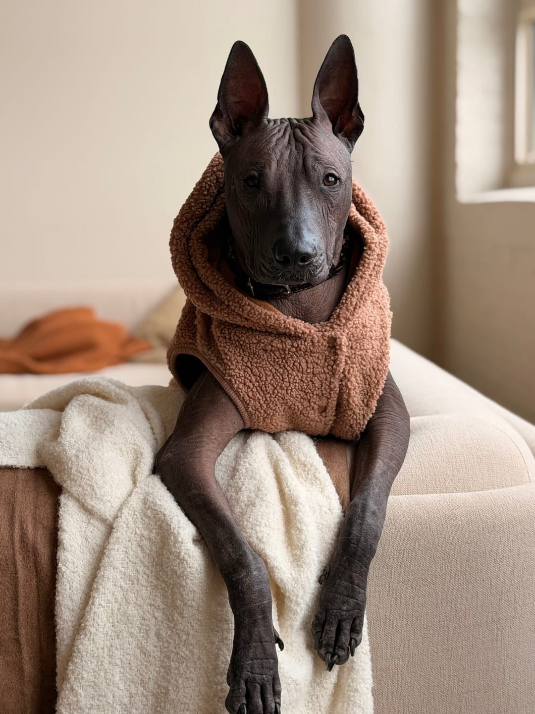 Customer photo review of Teddy Sherpa Fleece Dog Jacket - Brown