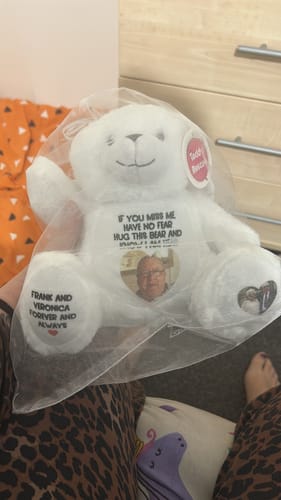 Customer photo review of A Cuddle from Heaven Personalised Photo Teddy Bear