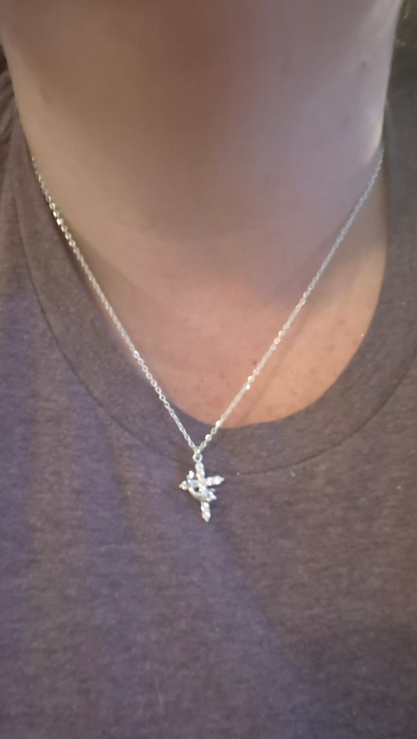 Customer photo review of FREE Today: Modern Crowned in Faith Cross Necklace, Earrings